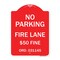Signmission Missouri No Parking Fire Lane $50 Fine, Red & White Aluminum Sign, 18" x 24", RW-1824-23874 A-DES-RW-1824-23874 - alternate 1
